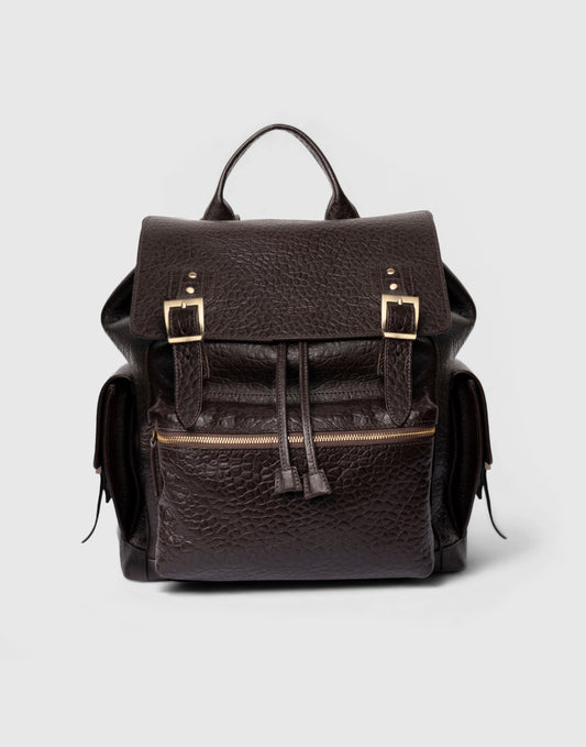 Rucksack aus braunem genarbtem Leder
