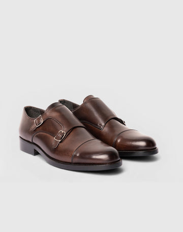 Doppelmonk-Schuh aus braunem Leder