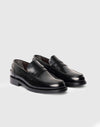 Schwarzer Penny Loafer aus gebürstetem Leder