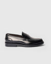 Schwarzer Penny Loafer aus gebürstetem Leder
