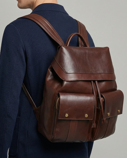 Vollnarbenleder-Rucksack mit Fronttaschen