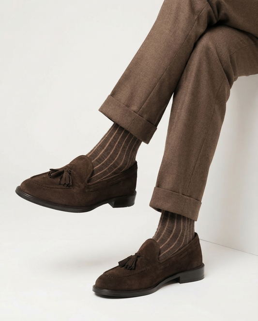 Herrenlangsocken aus Baumwolle und Kaschmir mit Rippenmuster