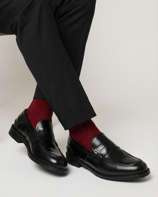 Herren-Rippensocken lang aus Baumwolle und Kaschmir